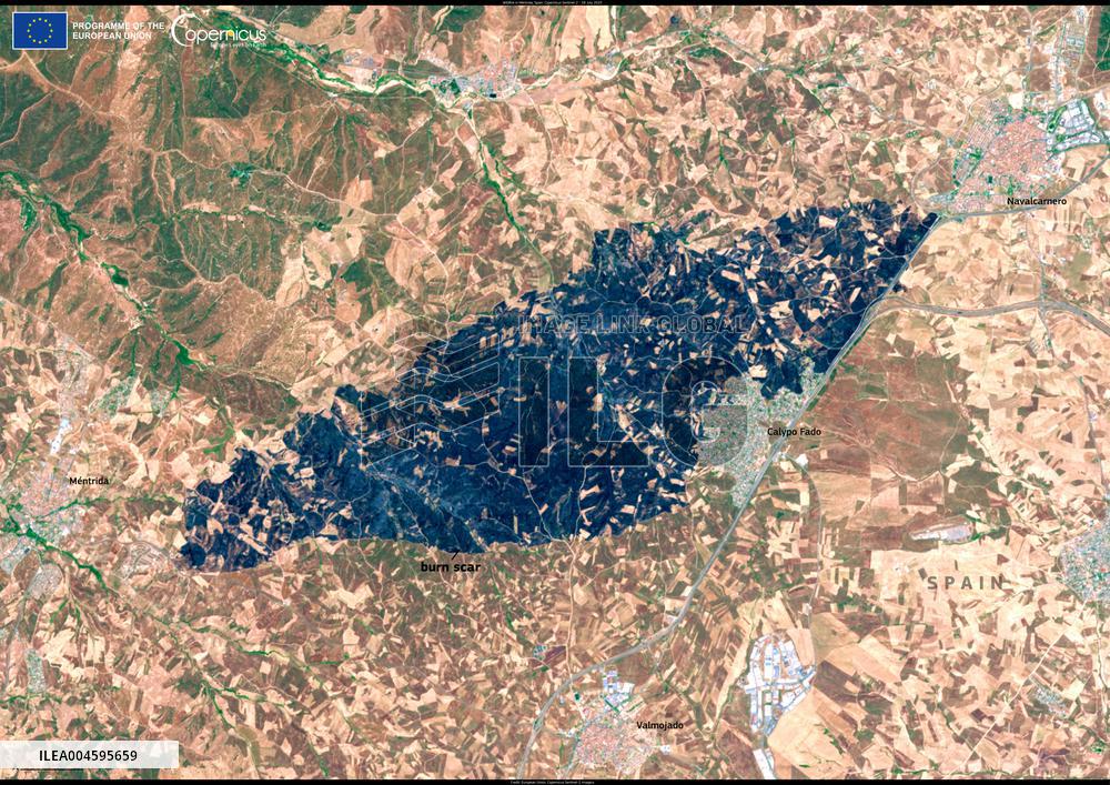 Satellite View of Mentrida Wildfire - Spain