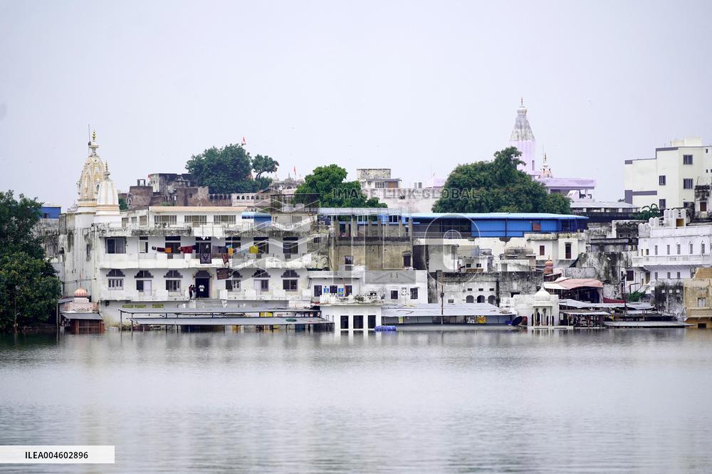 Holy Pushkar Ghats Submerged in Swollen Lake - India