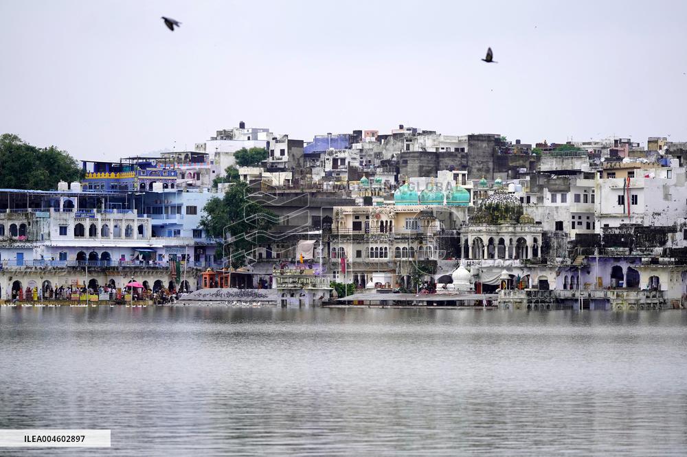 Holy Pushkar Ghats Submerged in Swollen Lake - India