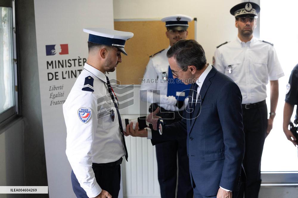 Bruno Retailleau visits the 20th Arrondissement Police Station - Paris