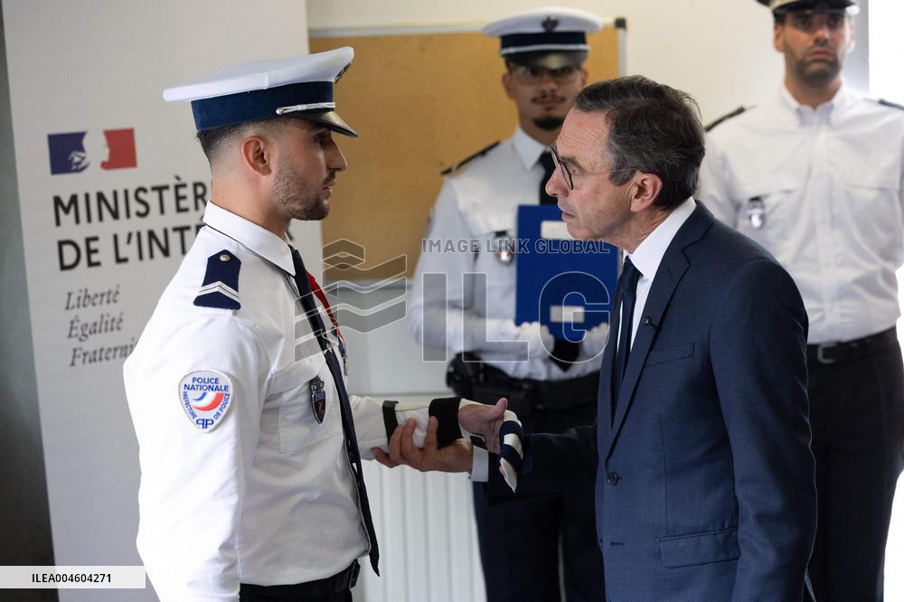 Bruno Retailleau visits the 20th Arrondissement Police Station - Paris