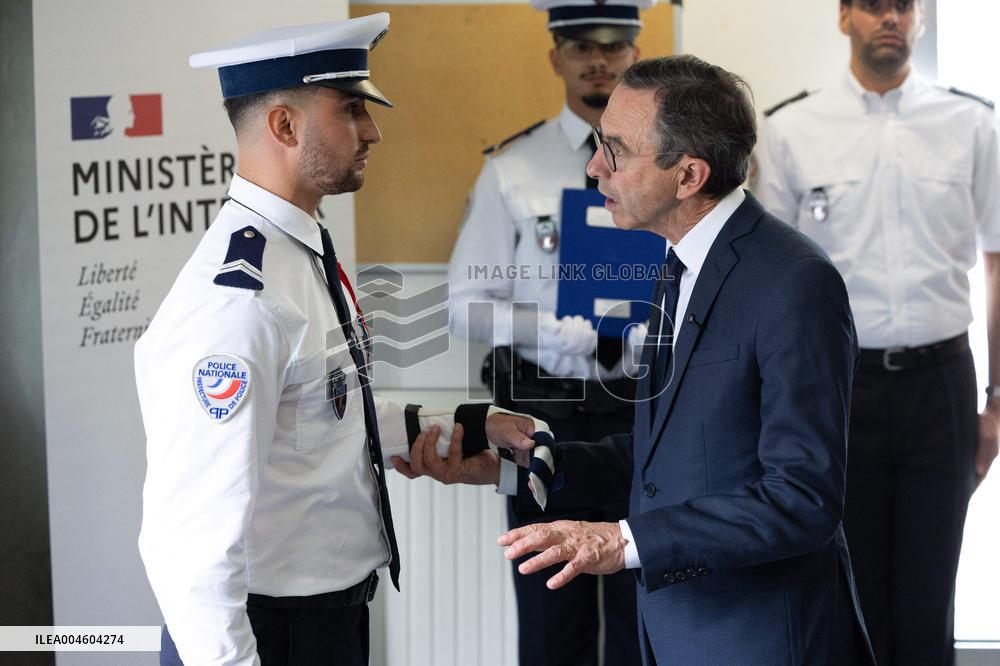 Bruno Retailleau visits the 20th Arrondissement Police Station - Paris