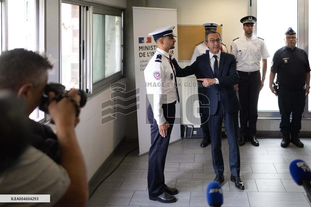 Bruno Retailleau visits the 20th Arrondissement Police Station - Paris