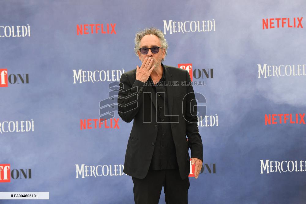 Tim Burton And Monica Bellucci At Presentation Of Wednesday Season 2 - Italy