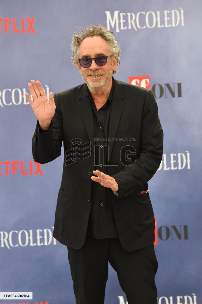 Tim Burton And Monica Bellucci At Presentation Of Wednesday Season 2 - Italy