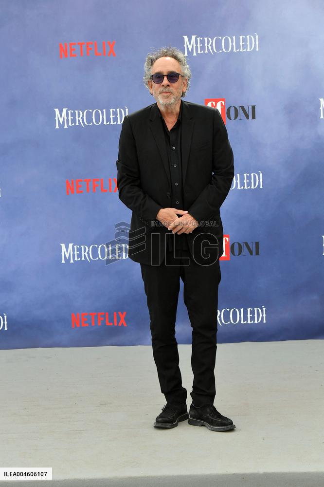 Tim Burton And Monica Bellucci At Presentation Of Wednesday Season 2 - Italy