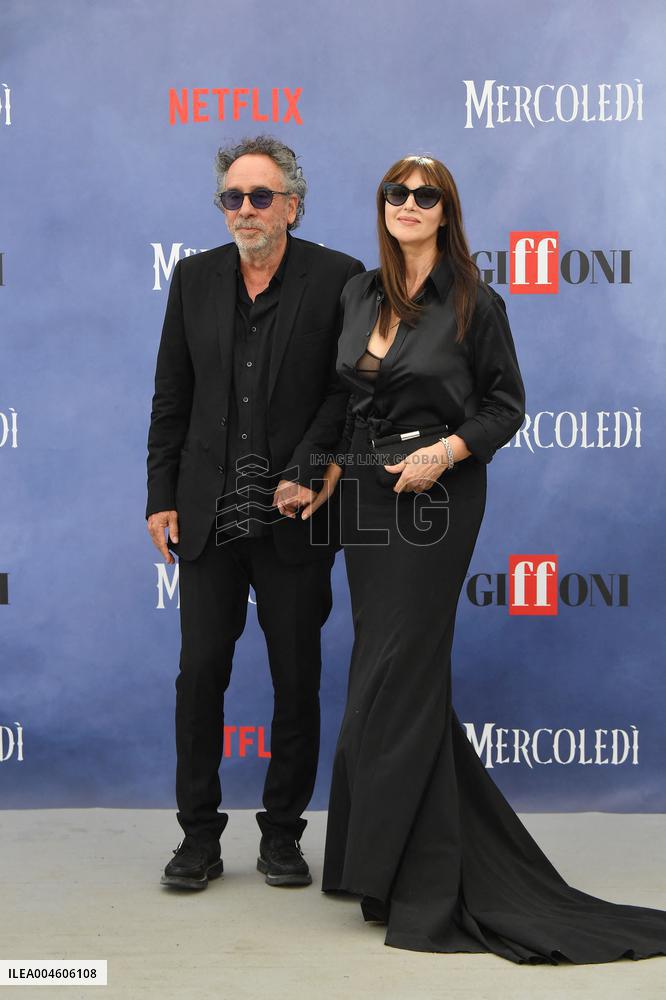 Tim Burton And Monica Bellucci At Presentation Of Wednesday Season 2 - Italy