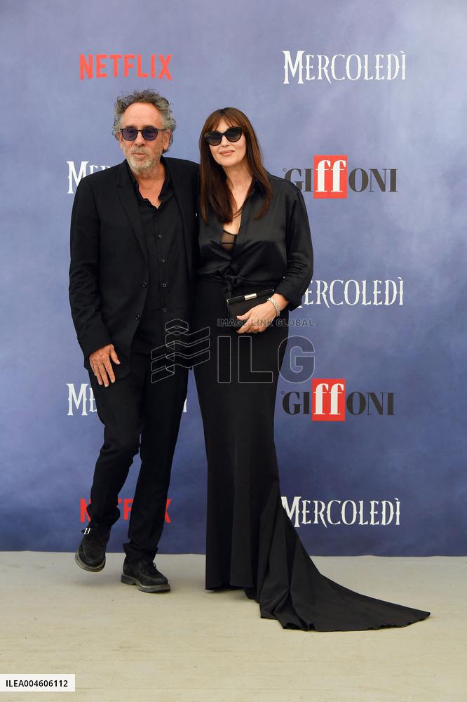 Tim Burton And Monica Bellucci At Presentation Of Wednesday Season 2 - Italy