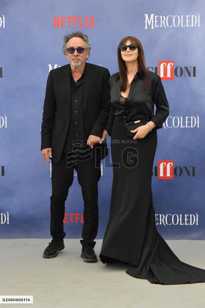 Tim Burton And Monica Bellucci At Presentation Of Wednesday Season 2 - Italy
