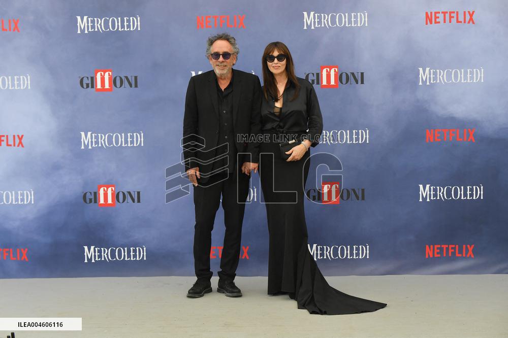 Tim Burton And Monica Bellucci At Presentation Of Wednesday Season 2 - Italy