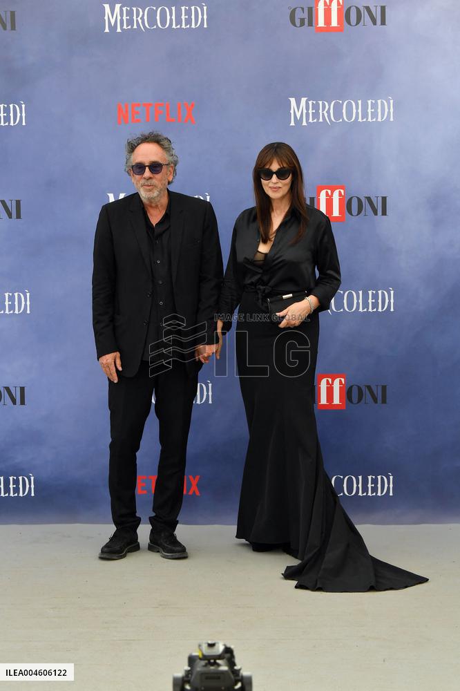 Tim Burton And Monica Bellucci At Presentation Of Wednesday Season 2 - Italy