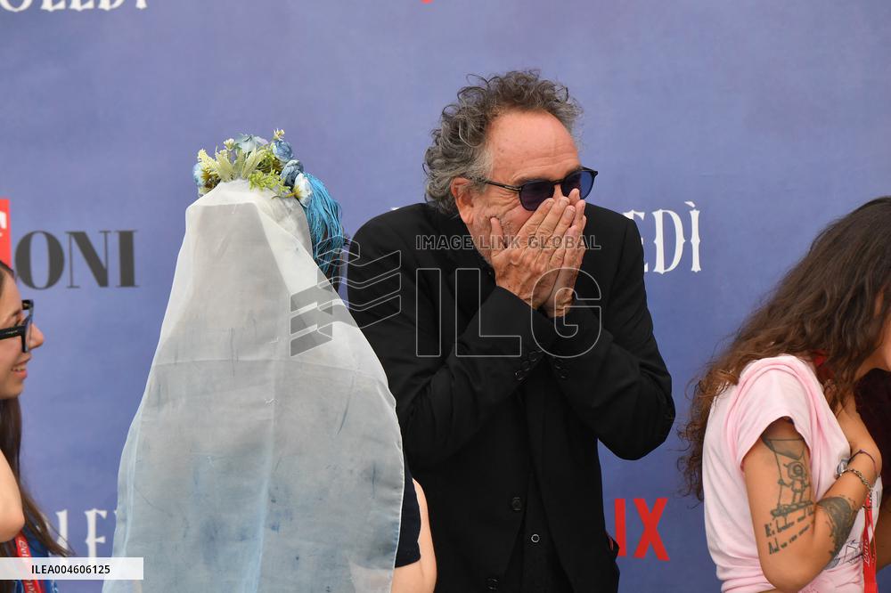 Tim Burton And Monica Bellucci At Presentation Of Wednesday Season 2 - Italy
