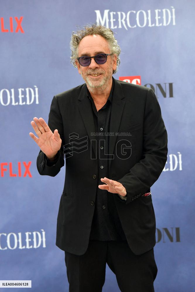 Tim Burton And Monica Bellucci At Presentation Of Wednesday Season 2 - Italy