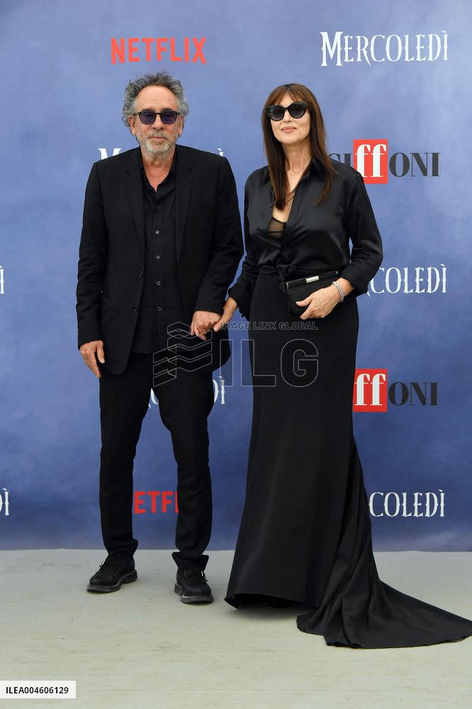 Tim Burton And Monica Bellucci At Presentation Of Wednesday Season 2 - Italy