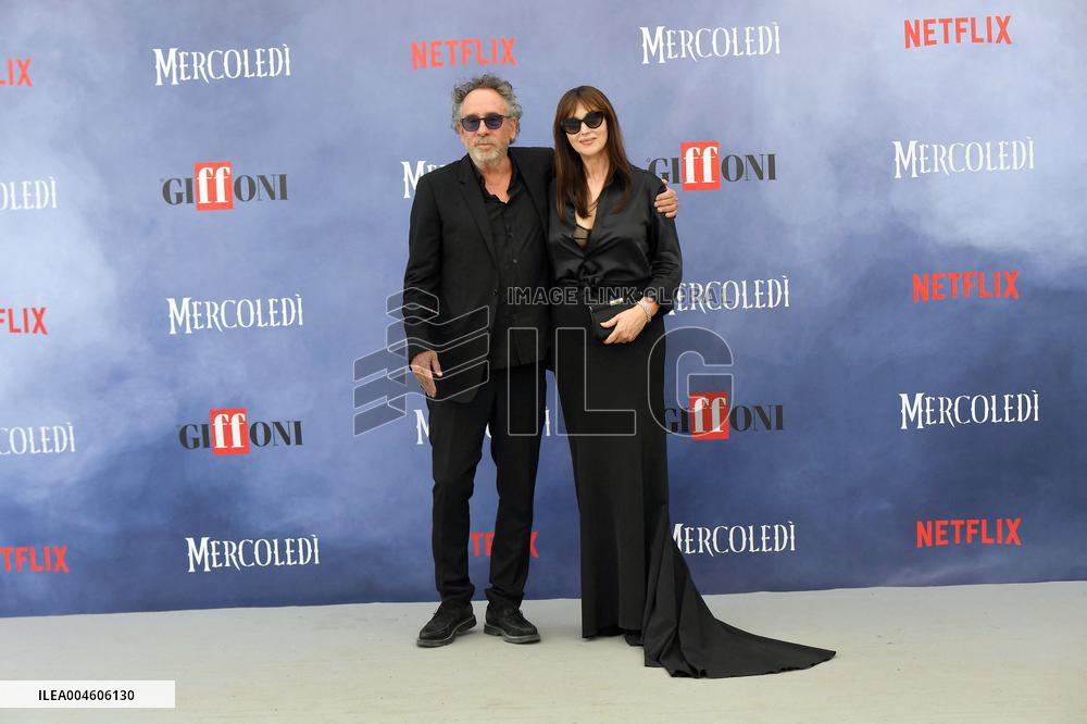 Tim Burton And Monica Bellucci At Presentation Of Wednesday Season 2 - Italy