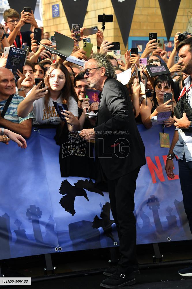 Tim Burton And Monica Bellucci At Presentation Of Wednesday Season 2 - Italy