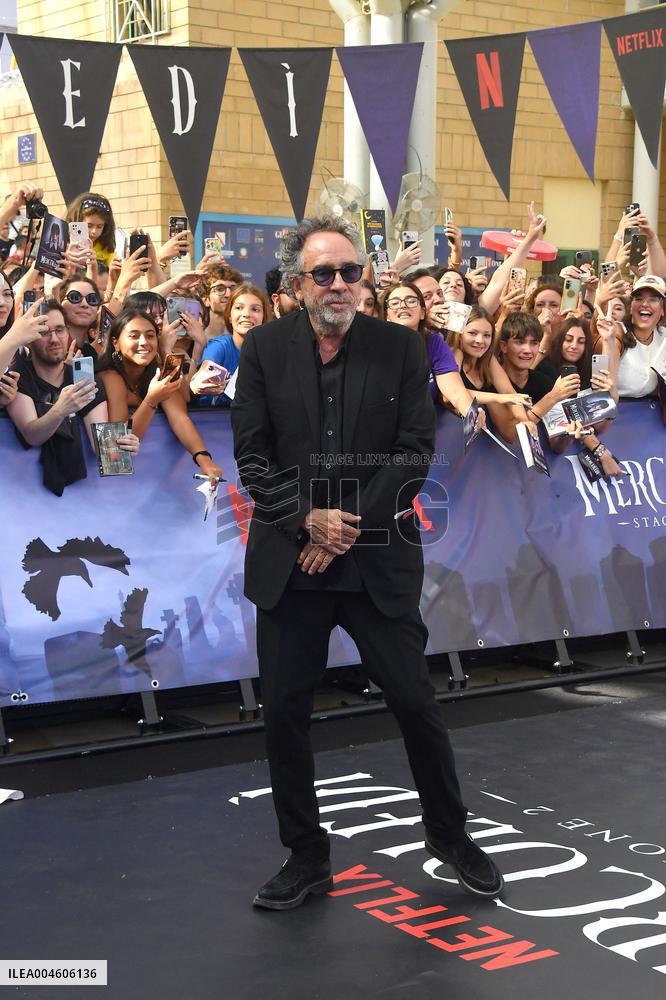 Tim Burton And Monica Bellucci At Presentation Of Wednesday Season 2 - Italy