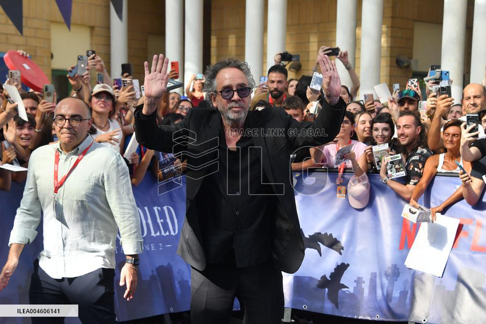 Tim Burton And Monica Bellucci At Presentation Of Wednesday Season 2 - Italy
