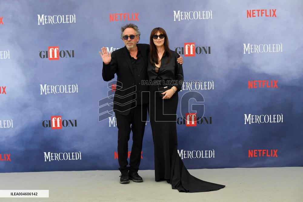 Tim Burton And Monica Bellucci At Presentation Of Wednesday Season 2 - Italy