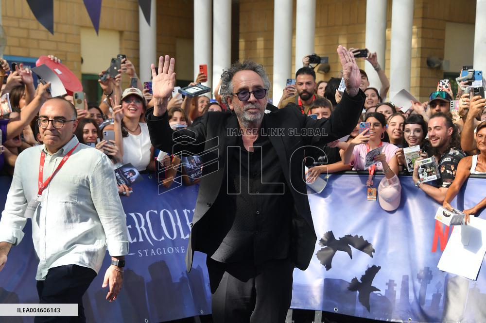 Tim Burton And Monica Bellucci At Presentation Of Wednesday Season 2 - Italy