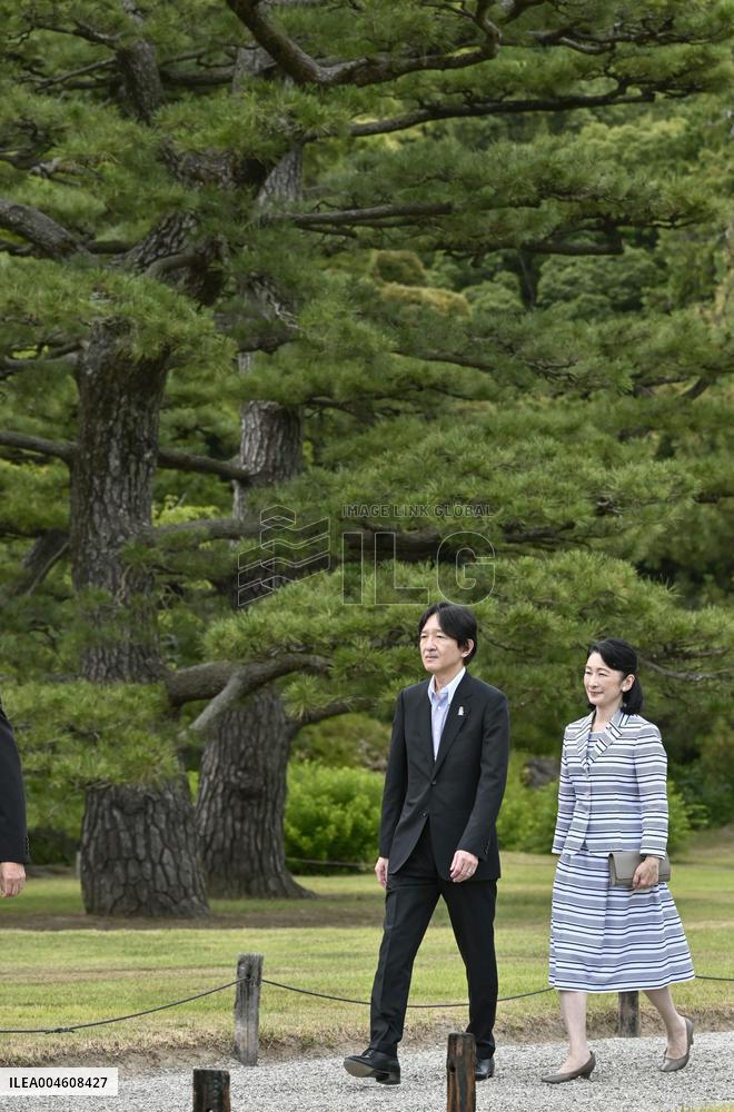 Japan crown prince visits garden in Kagawa