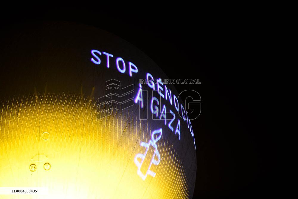 Amnesty International Action - "Stop genocide in Gaza" onto the Paris 2024 Olympic cauldron - Paris