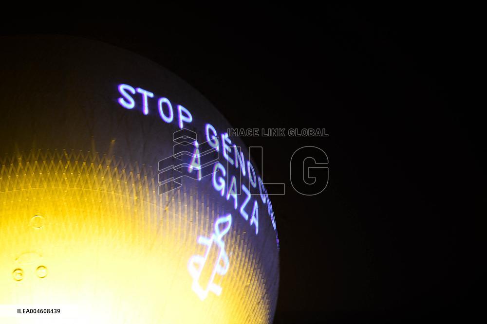 Amnesty International Action - "Stop genocide in Gaza" onto the Paris 2024 Olympic cauldron - Paris