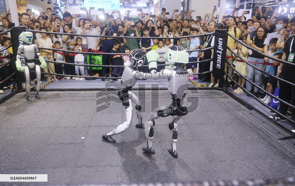 Unitree G1 Robot Fighting in 2025 WAIC in Shanghai
