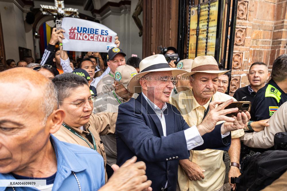 Former Colombian President Uribe Attends Mass the Day Before Trial
