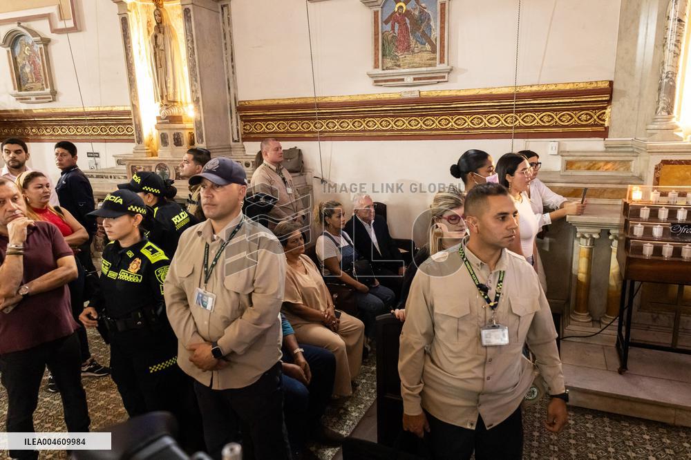 Former Colombian President Uribe Attends Mass the Day Before Trial