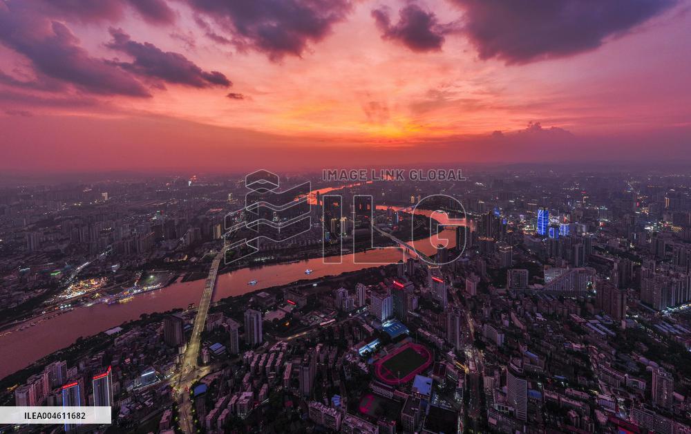 Sunset Shines on Both Sides of The Yong River in Nannin