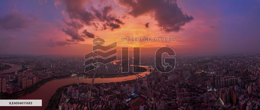 Sunset Shines on Both Sides of The Yong River in Nannin