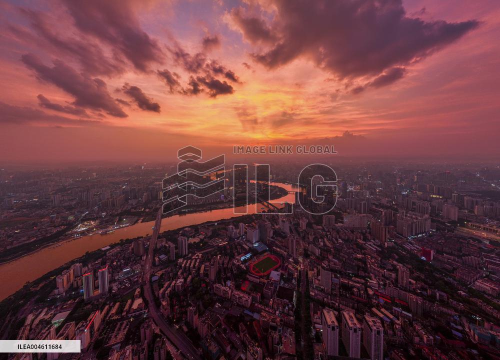 Sunset Shines on Both Sides of The Yong River in Nannin