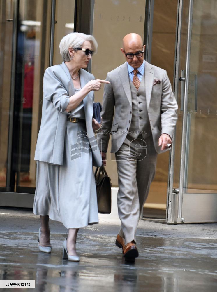 Meryl Streep and Anne Hathaway On Set of The Devil Wears Prada 2 - NYC