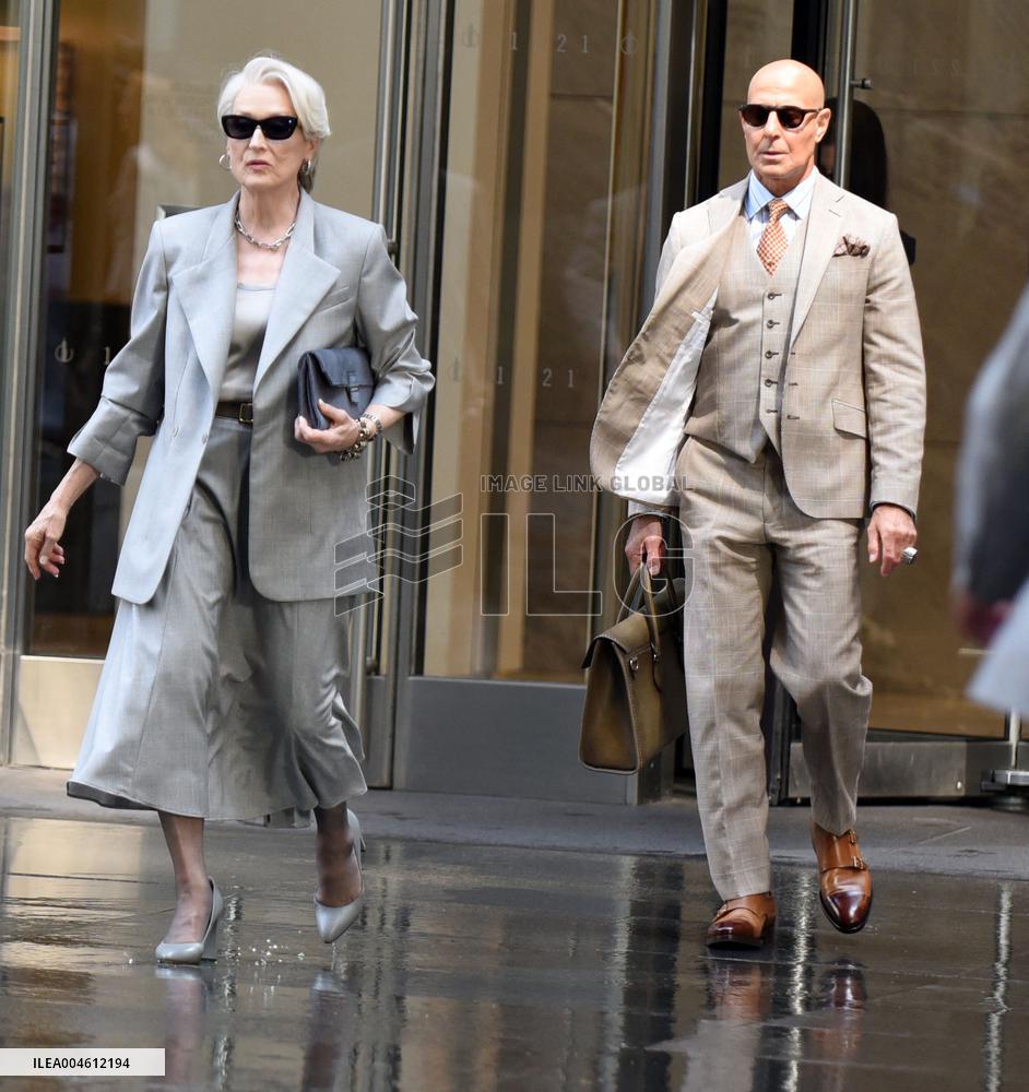 Meryl Streep and Anne Hathaway On Set of The Devil Wears Prada 2 - NYC