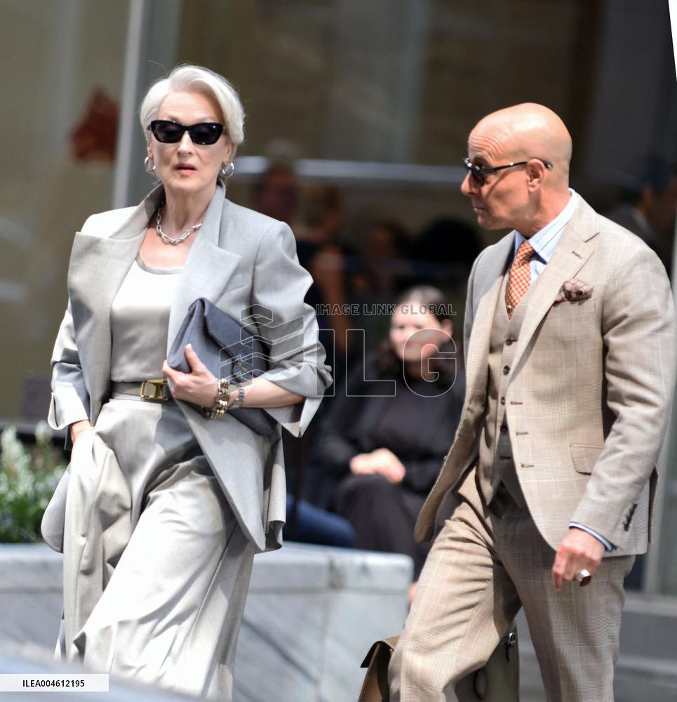 Meryl Streep and Anne Hathaway On Set of The Devil Wears Prada 2 - NYC