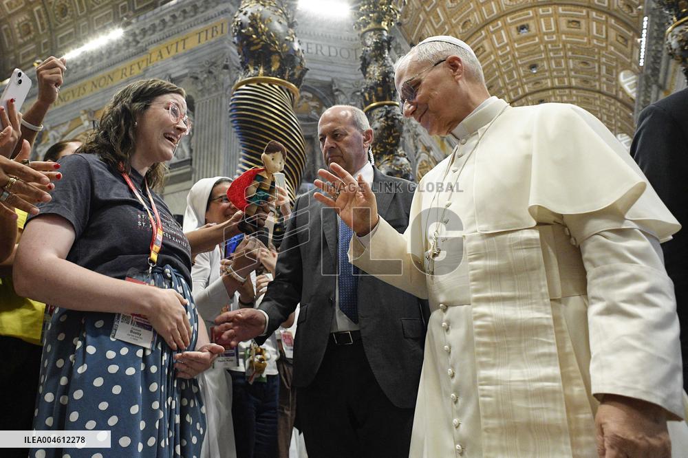 Pope Leo XIV With Catholic Influencers - Rome