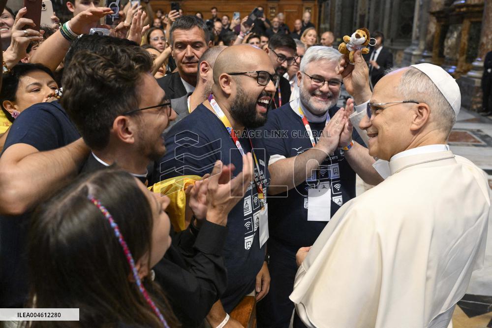 Pope Leo XIV With Catholic Influencers - Rome
