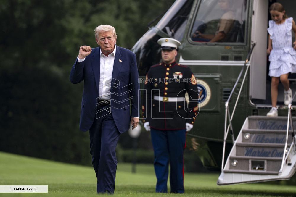 President Donald Trump Returns to the White House from United Kingdom Trip