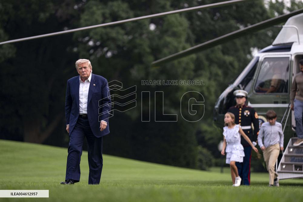 President Donald Trump Returns to the White House from United Kingdom Trip