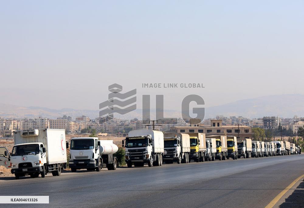 Humanitarian Aid Convoy Arrives In Syria’s Sweida Province
