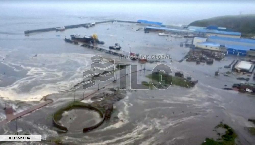 Tsunami Waves Submerge Kamchatka Coastal City - Russia