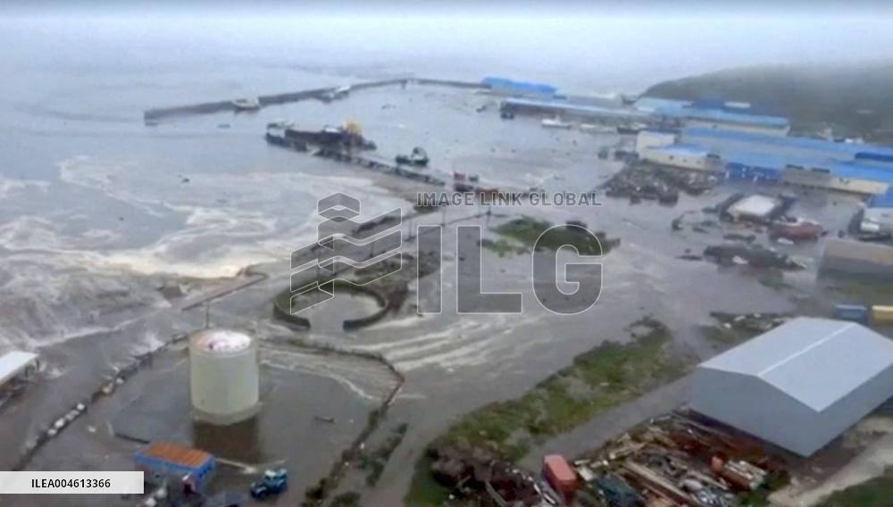 Tsunami Waves Submerge Kamchatka Coastal City - Russia