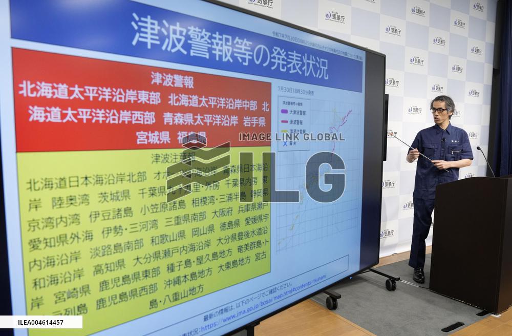 Tsunami warning issued in Japan