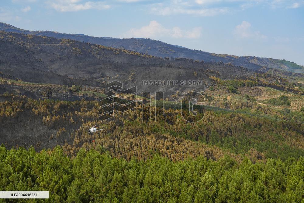 Troops Work to Control Fire Near Avellanar Caceres - Spain