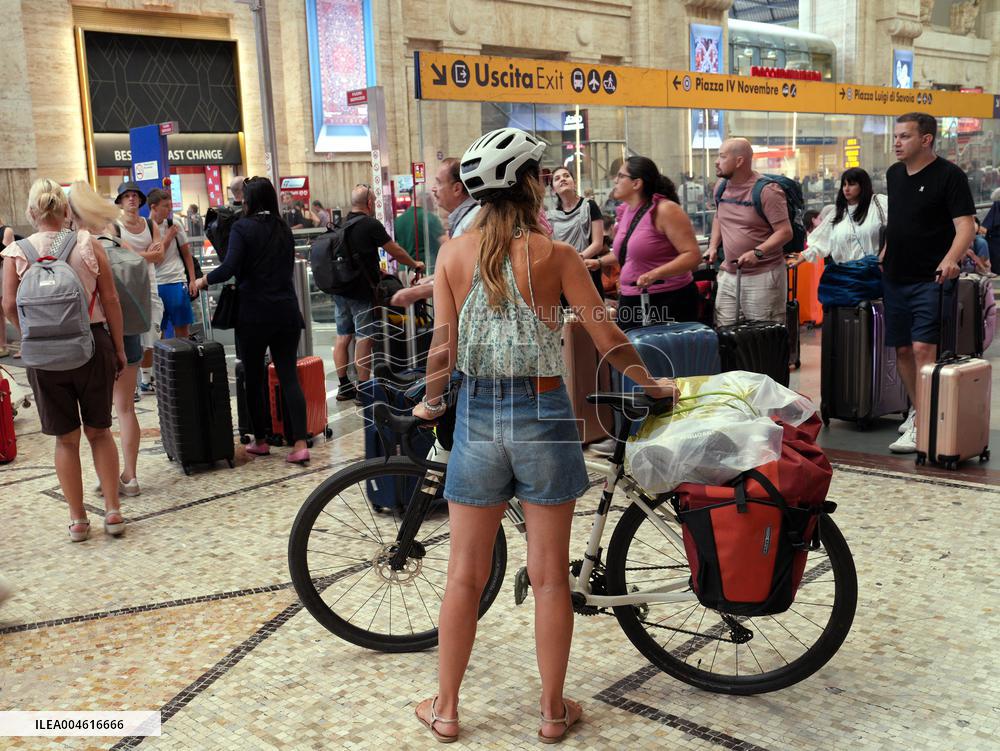 Exodus at Central Station Departures for the Summer Holidays - Milan