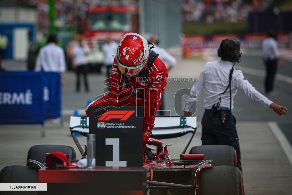 Charles Leclerc Celebrates Qualifying On Pole At The F1 Hungarian Grand Prix - Budapest