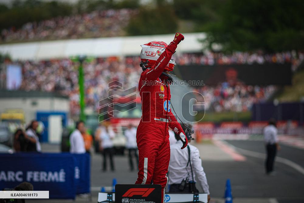 Charles Leclerc Celebrates Qualifying On Pole At The F1 Hungarian Grand Prix - Budapest