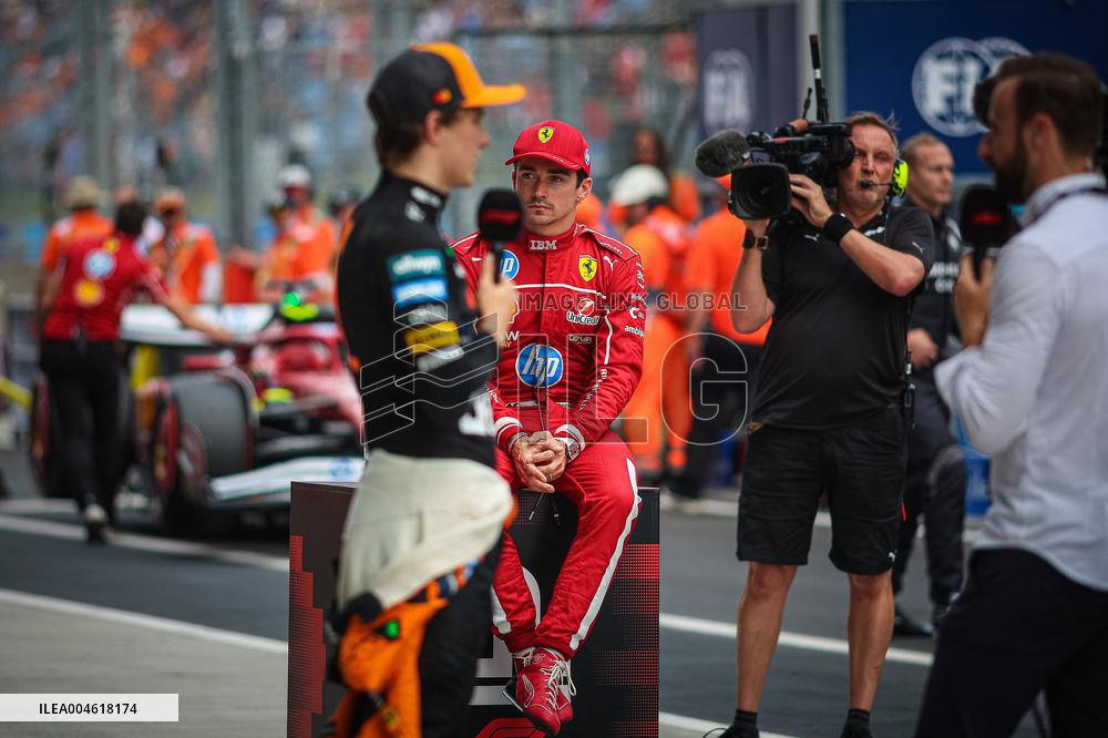 Charles Leclerc Celebrates Qualifying On Pole At The F1 Hungarian Grand Prix - Budapest