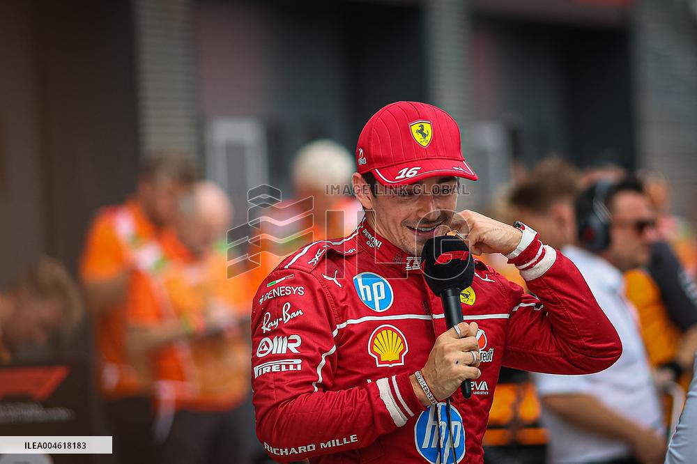 Charles Leclerc Celebrates Qualifying On Pole At The F1 Hungarian Grand Prix - Budapest